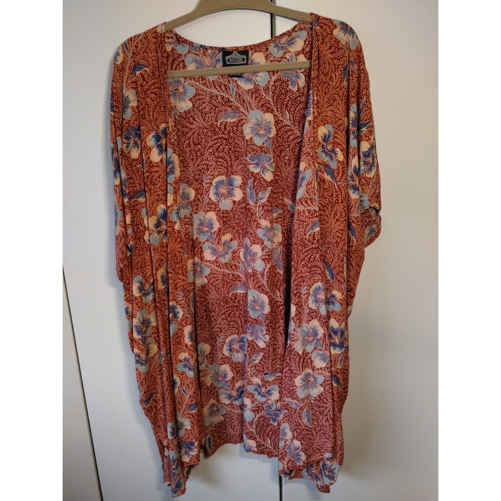 Womens Floral Open Front Kimono Duster Size L Oversized Boho Lightweight CoverUp